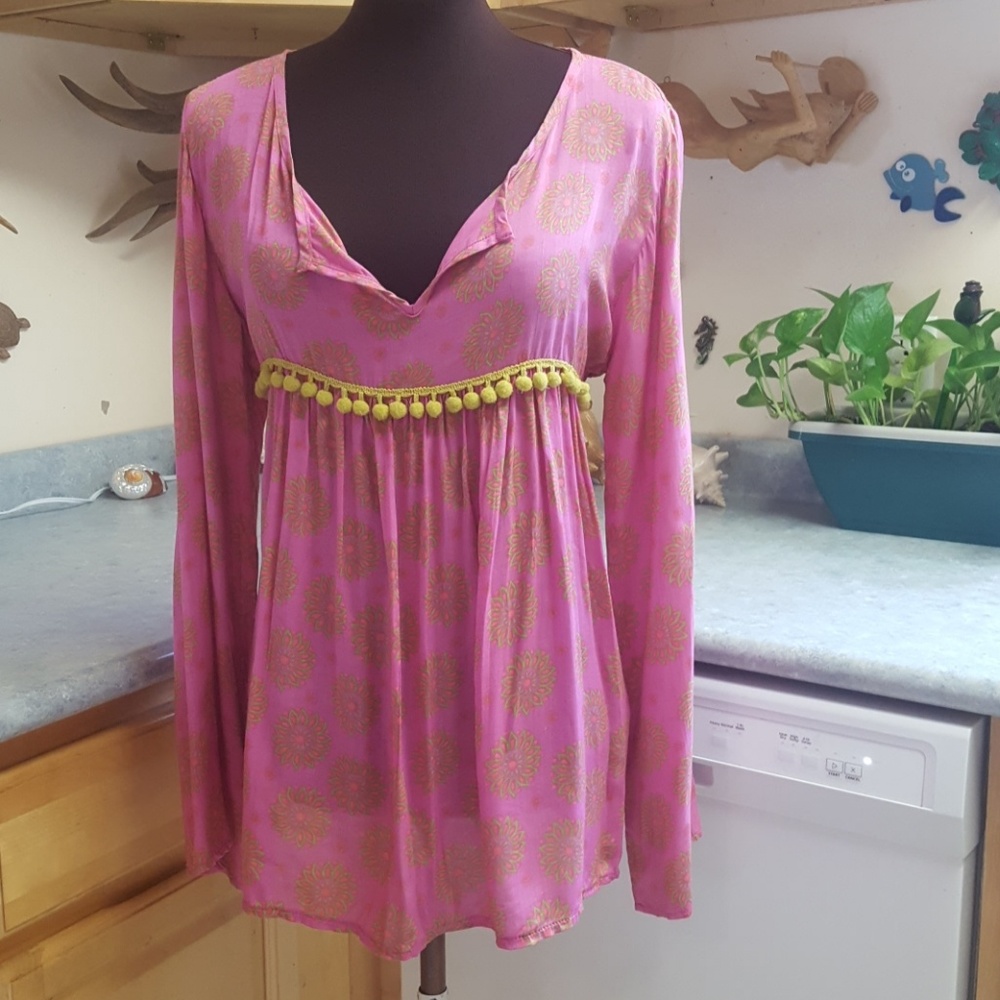 NWT Live Happy Natural Life Boho Pom Pom L/XL